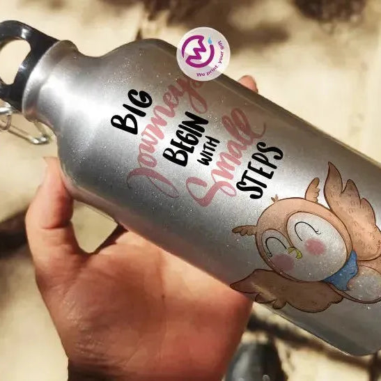 Water Bottle flask -Silver-Aluminum -Owl - WE PRINT