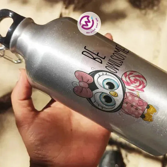 Water Bottle flask -Silver-Aluminum -Owl - WE PRINT