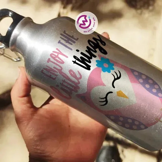 Water Bottle flask -Silver-Aluminum -Owl - WE PRINT